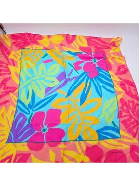 Liz Claiborne Colorful Floral Print Square Scarf Silk 34"x34"